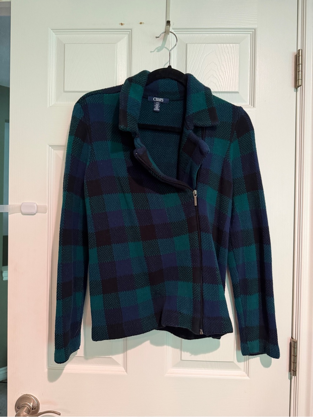Chaps Women's Dark Green & Navy Plaid Zip-Up Blazer Jacket
